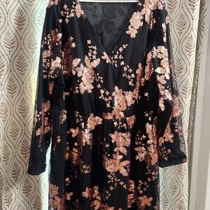 BloomChic Black Dress with Rose-Gold Floral Sequin Detail